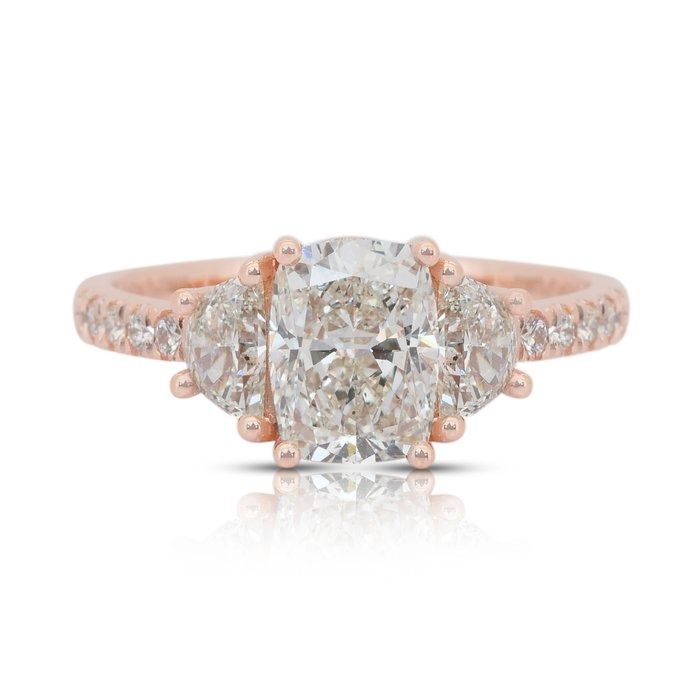 Sparkling 2.16ct Diamonds 3-Stone Ring in 18k Rose Gold - IGI Certified