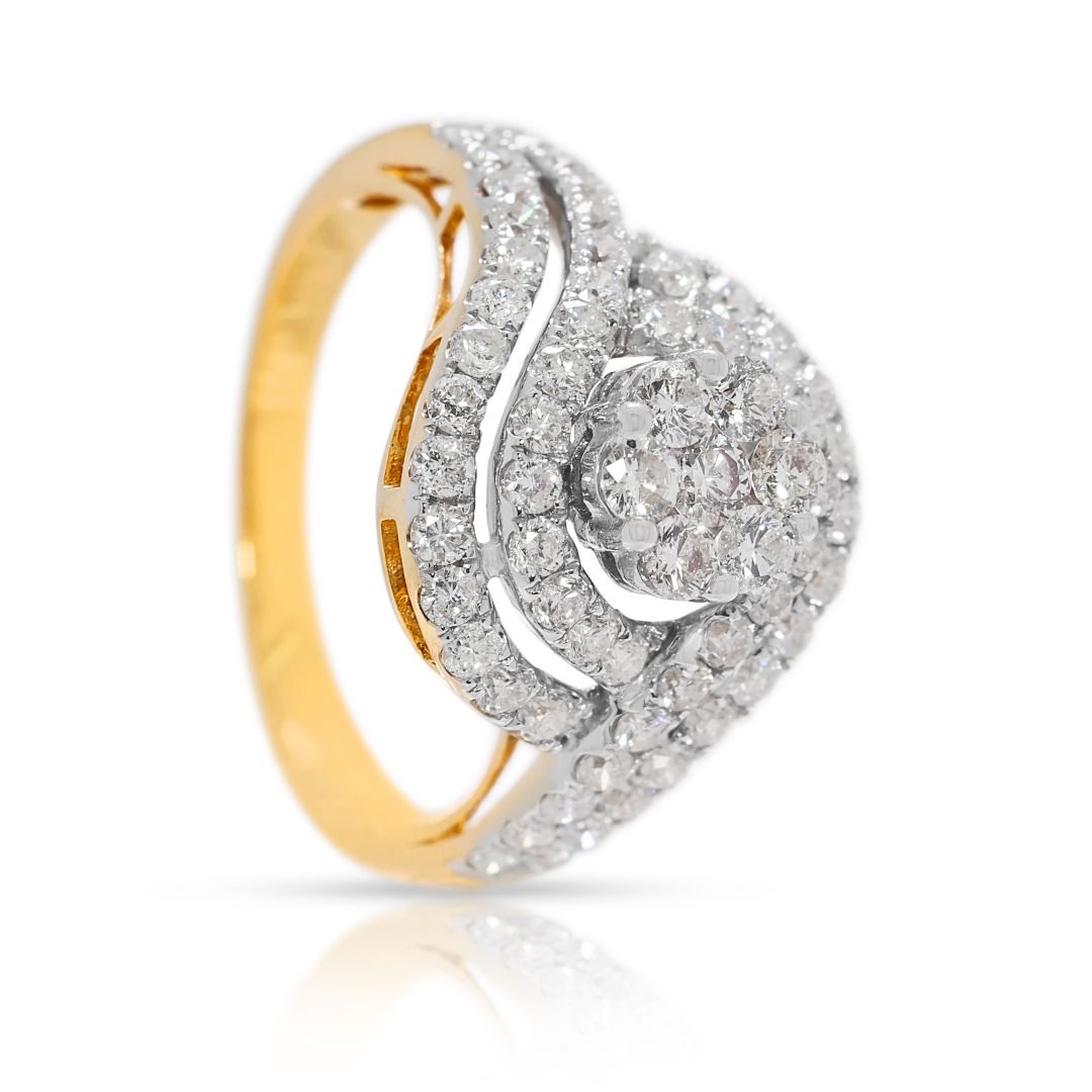 Spectacular 1.26ct Natural Diamond Cluster Statement Ring in 18k Yellow Gold