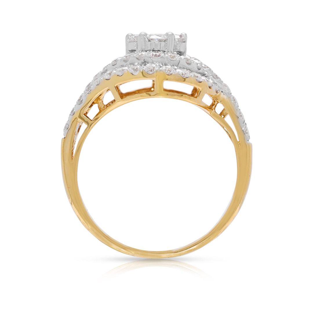 Spectacular 1.26ct Natural Diamond Cluster Statement Ring in 18k Yellow Gold