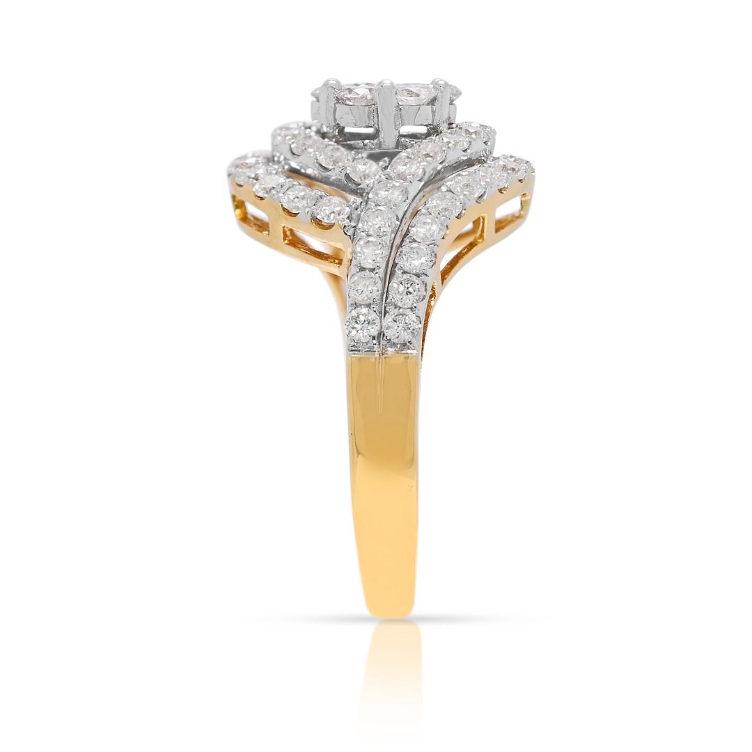 Spectacular 1.26ct Natural Diamond Cluster Statement Ring in 18k Yellow Gold