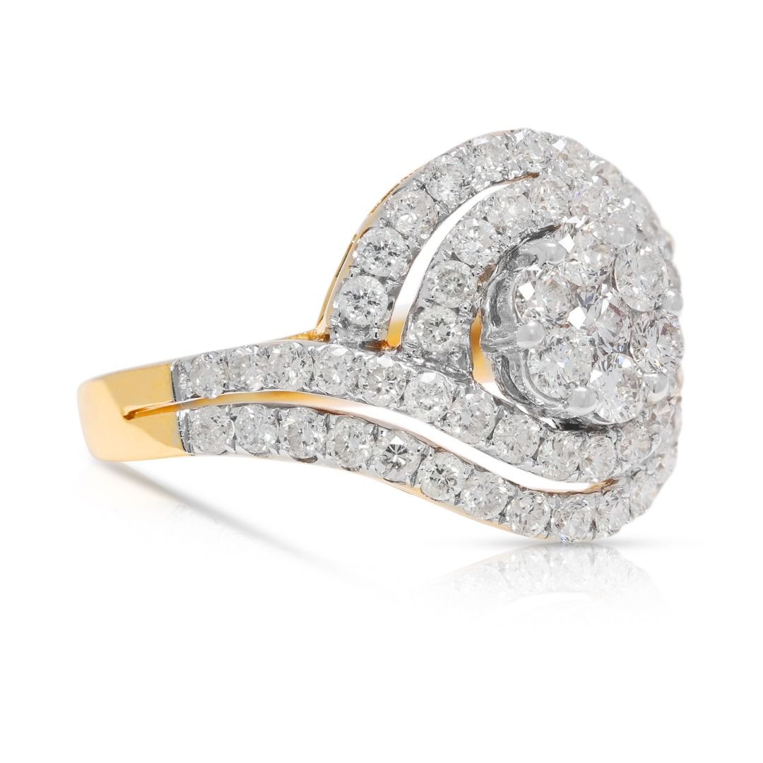 Spectacular 1.26ct Natural Diamond Cluster Statement Ring in 18k Yellow Gold