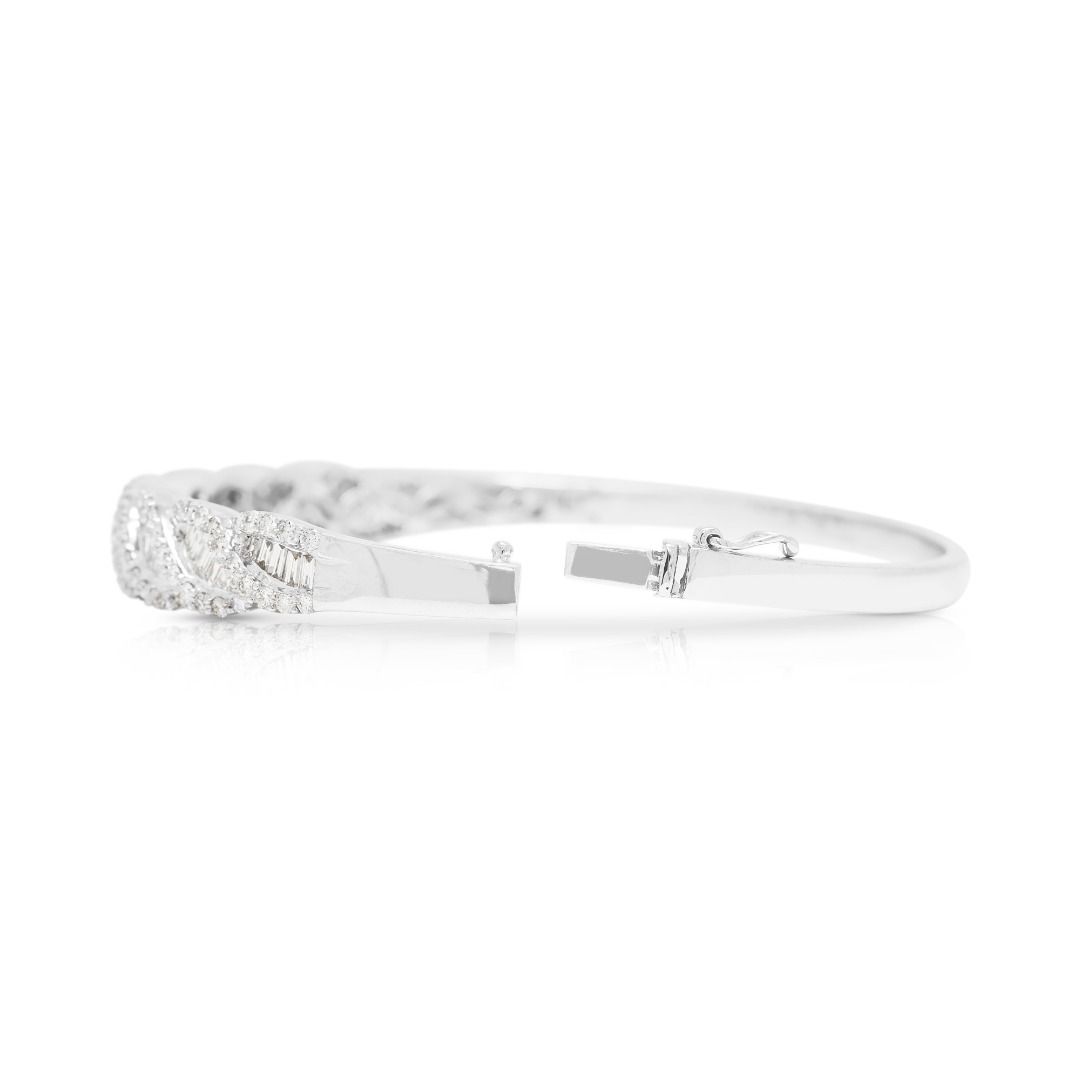 Spectacular 2.78ct Natural Diamond Twisted Bangle in 18K White Gold