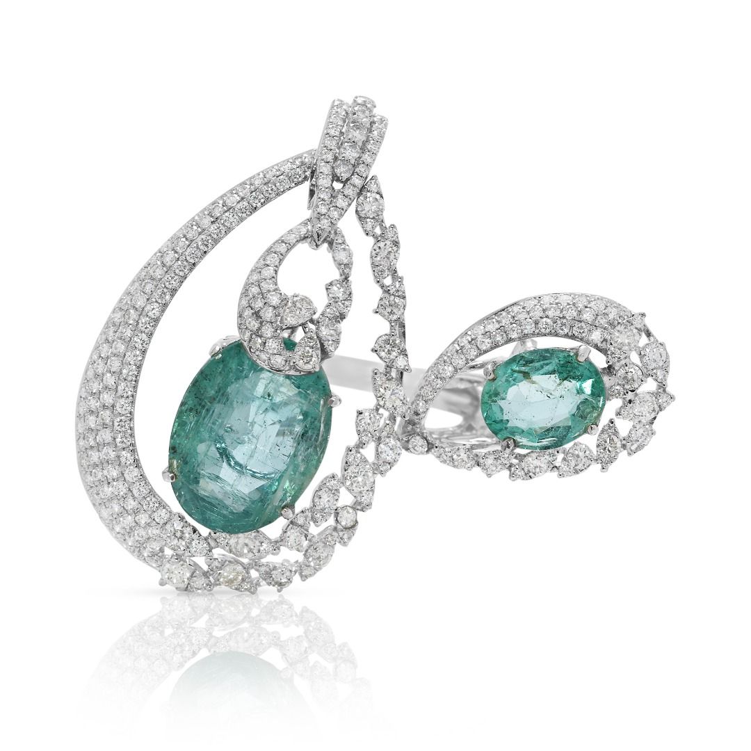 Statement 12.77ct Emerald & Natural Diamond Masterpiece Ring in 18K White Gold