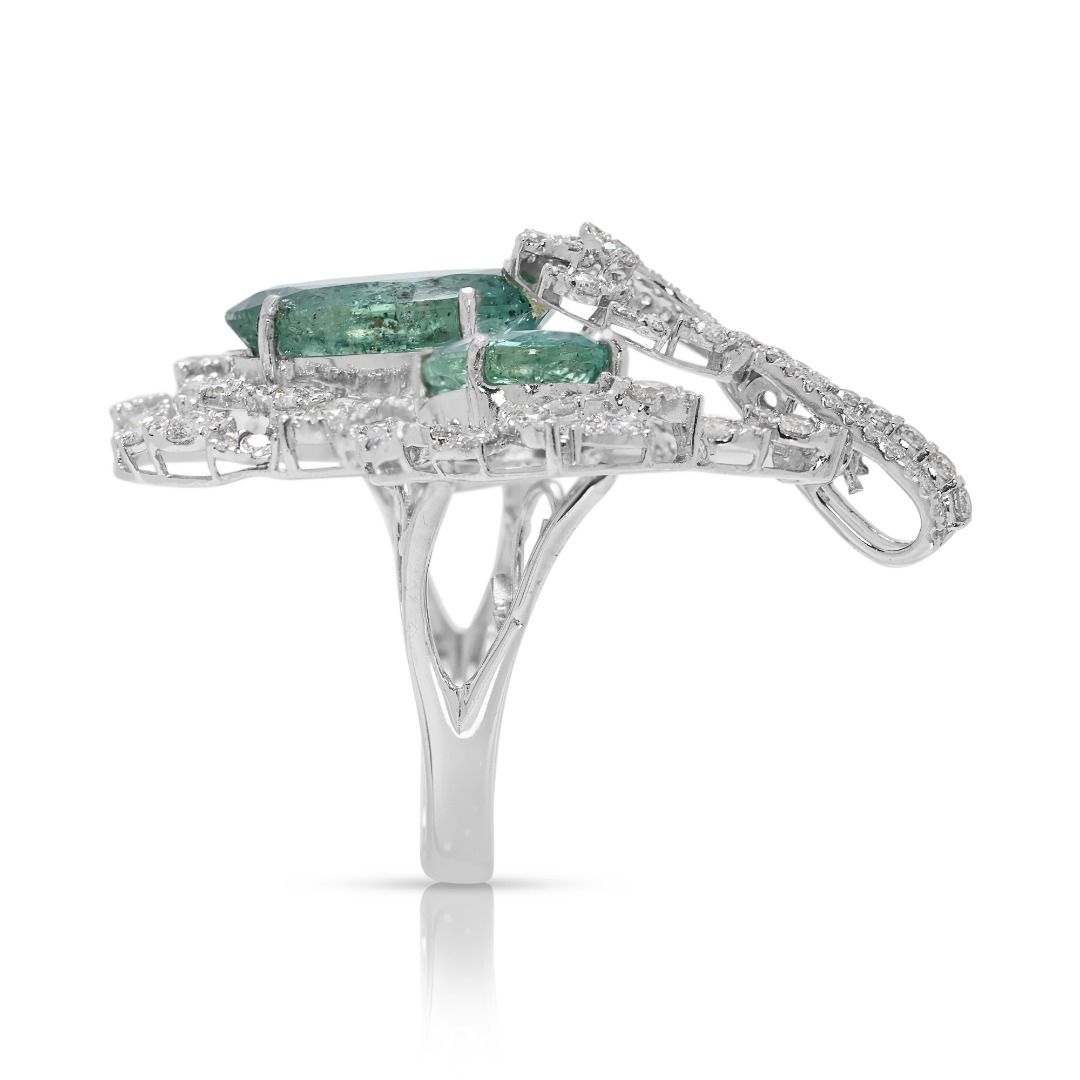 Statement 12.77ct Emerald & Natural Diamond Masterpiece Ring in 18K White Gold