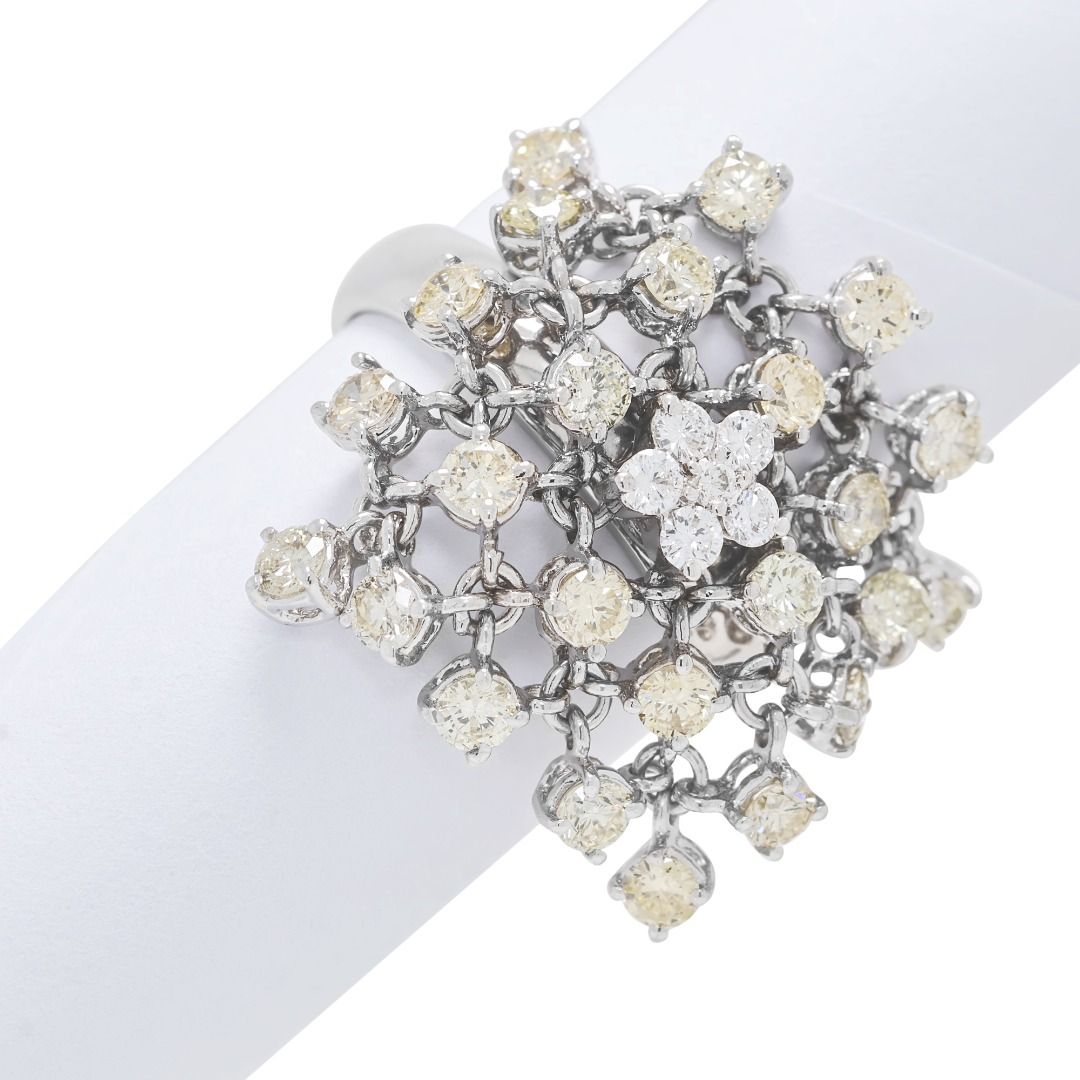 Statement 1.32ct Champagne & White Diamond Ring in 18K White Gold