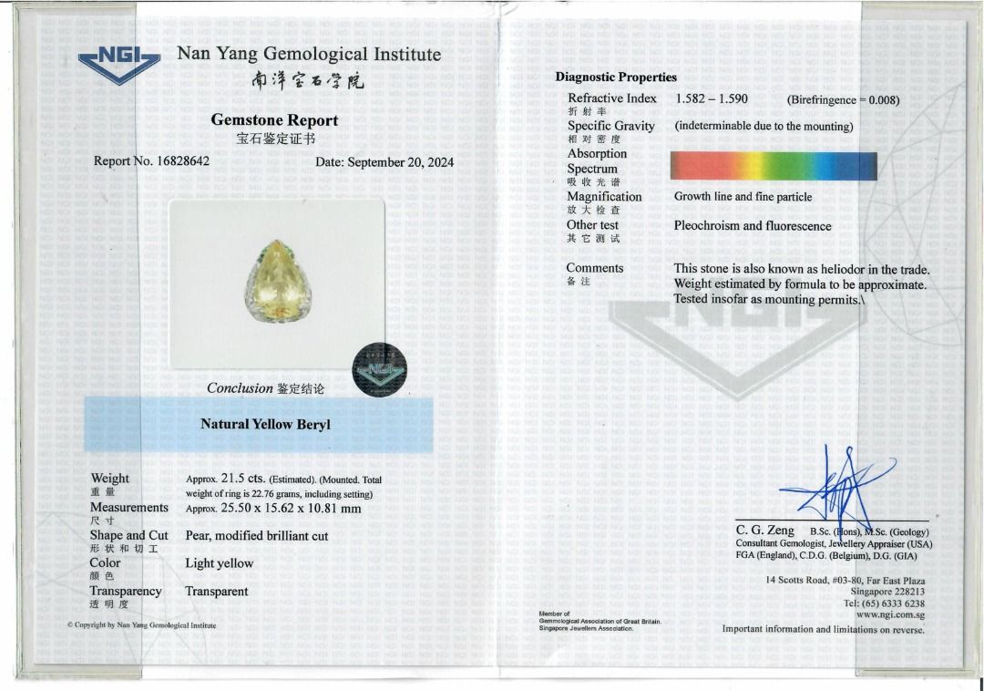 Statement 23.16ct Beryl, Garnet, and Natural Diamonds Ring in 18K White Gold - NGI Certified