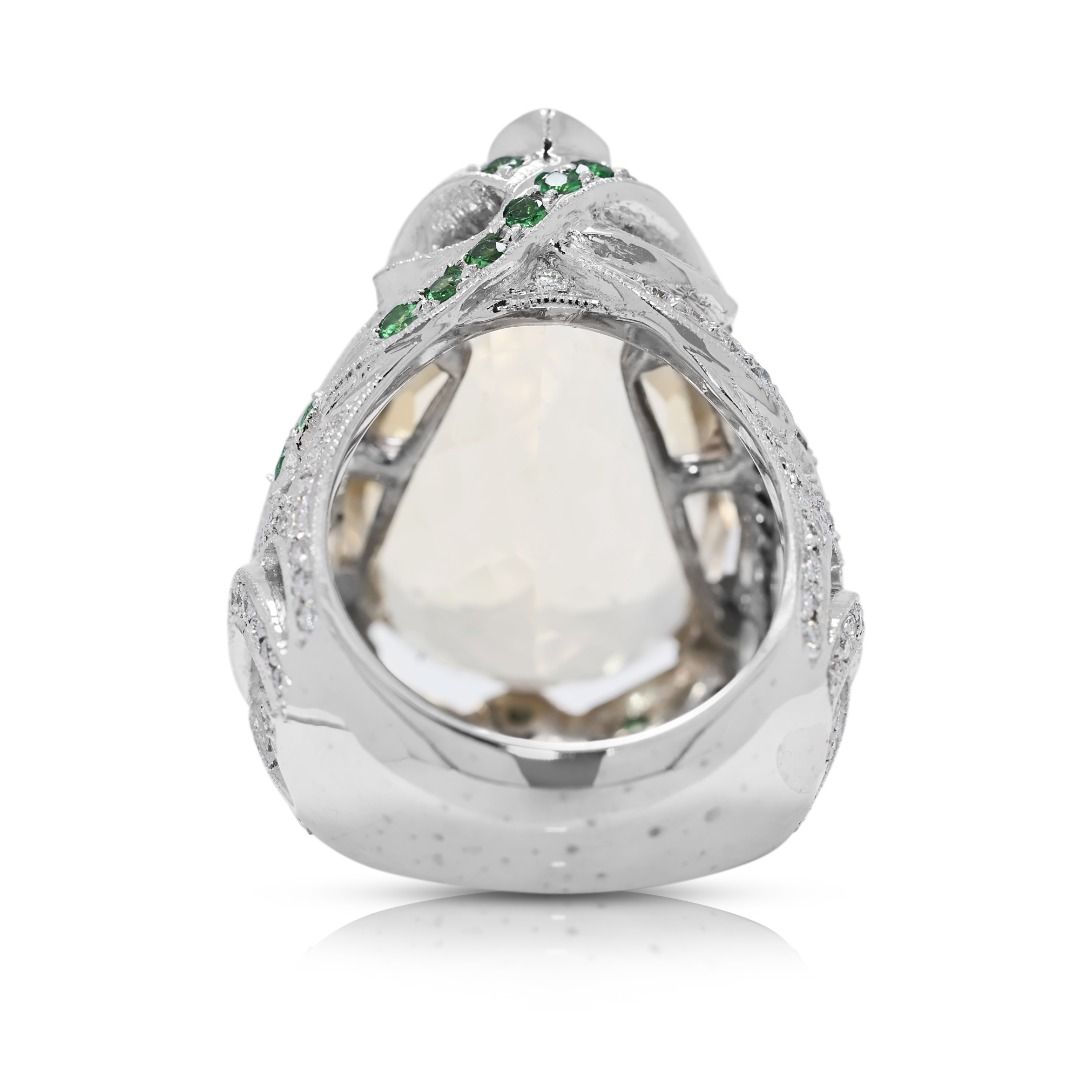 Statement 23.16ct Beryl, Garnet, and Natural Diamonds Ring in 18K White Gold - NGI Certified