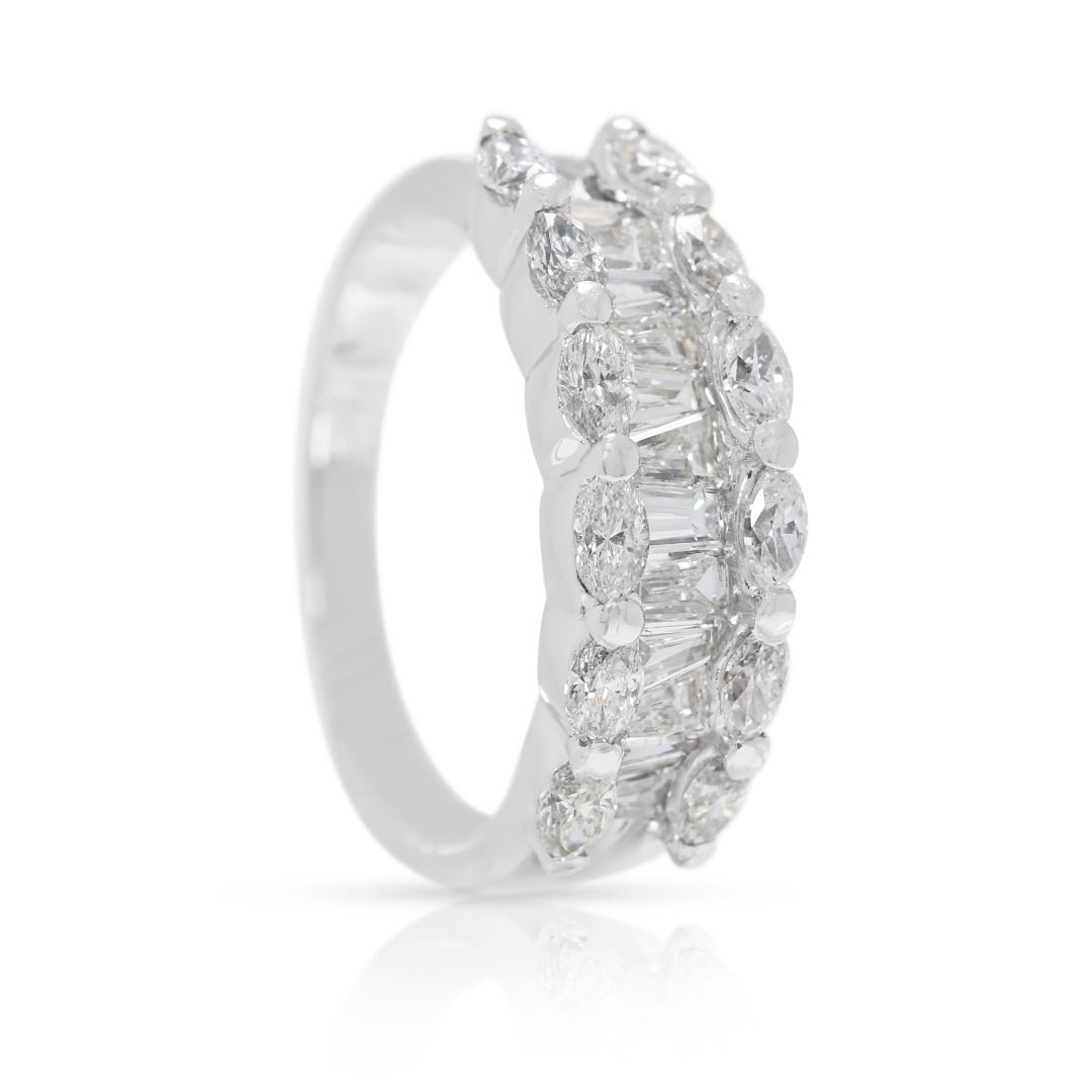Striking 0.75ct Diamond Ring with Marquise & Tapered Cuts in 18K White Gold