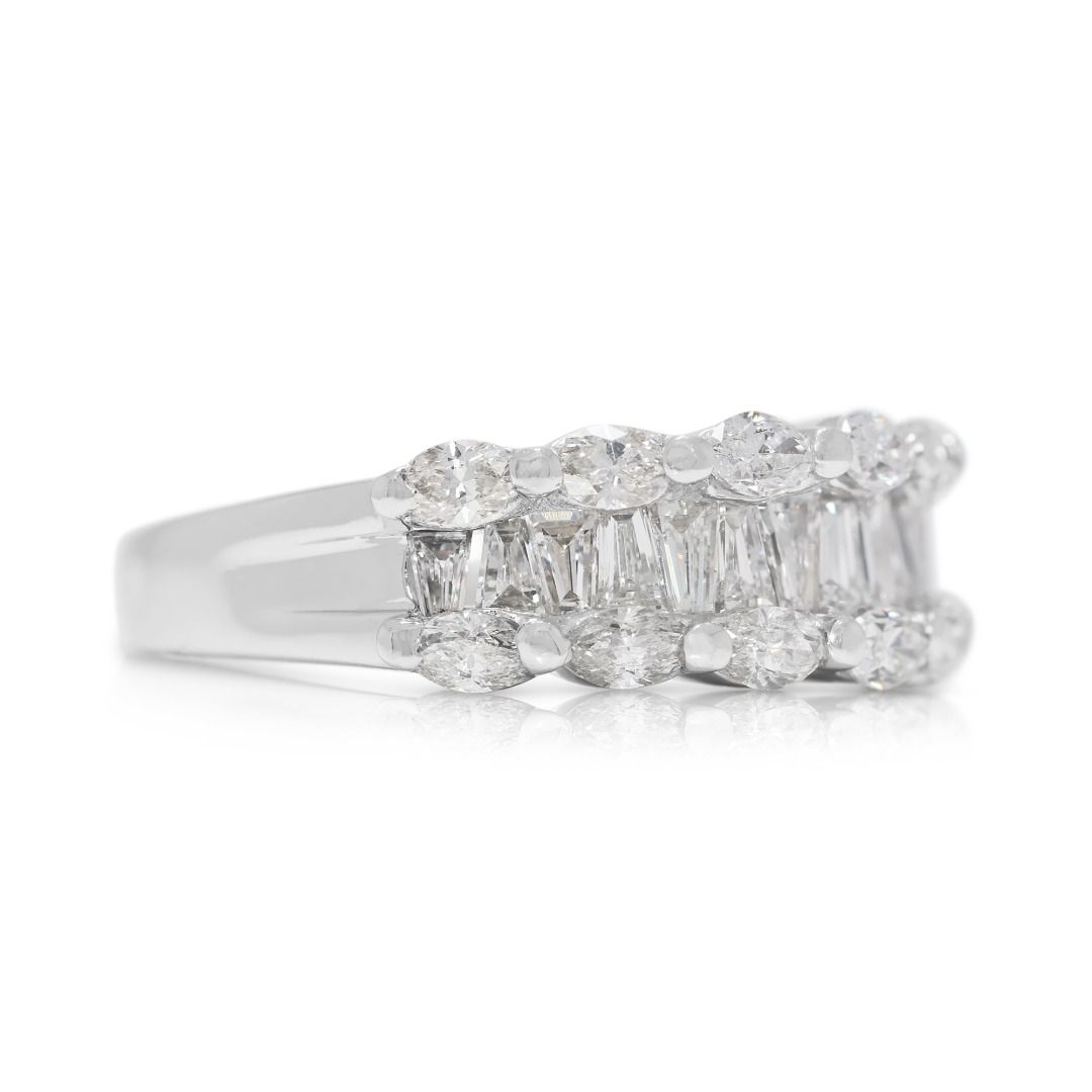 Striking 0.75ct Diamond Ring with Marquise & Tapered Cuts in 18K White Gold