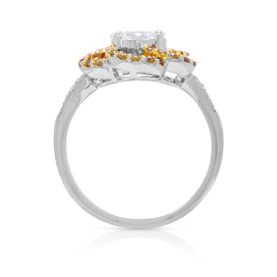 Striking 0.82ct Floral Diamond Ring in 18K Two-Toned Gold
