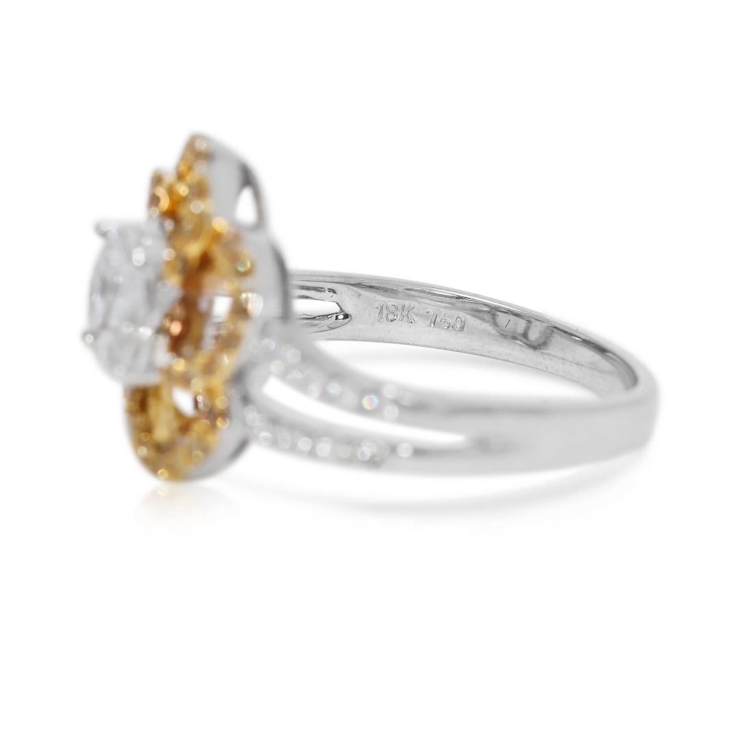 Striking 0.82ct Floral Diamond Ring in 18K Two-Toned Gold