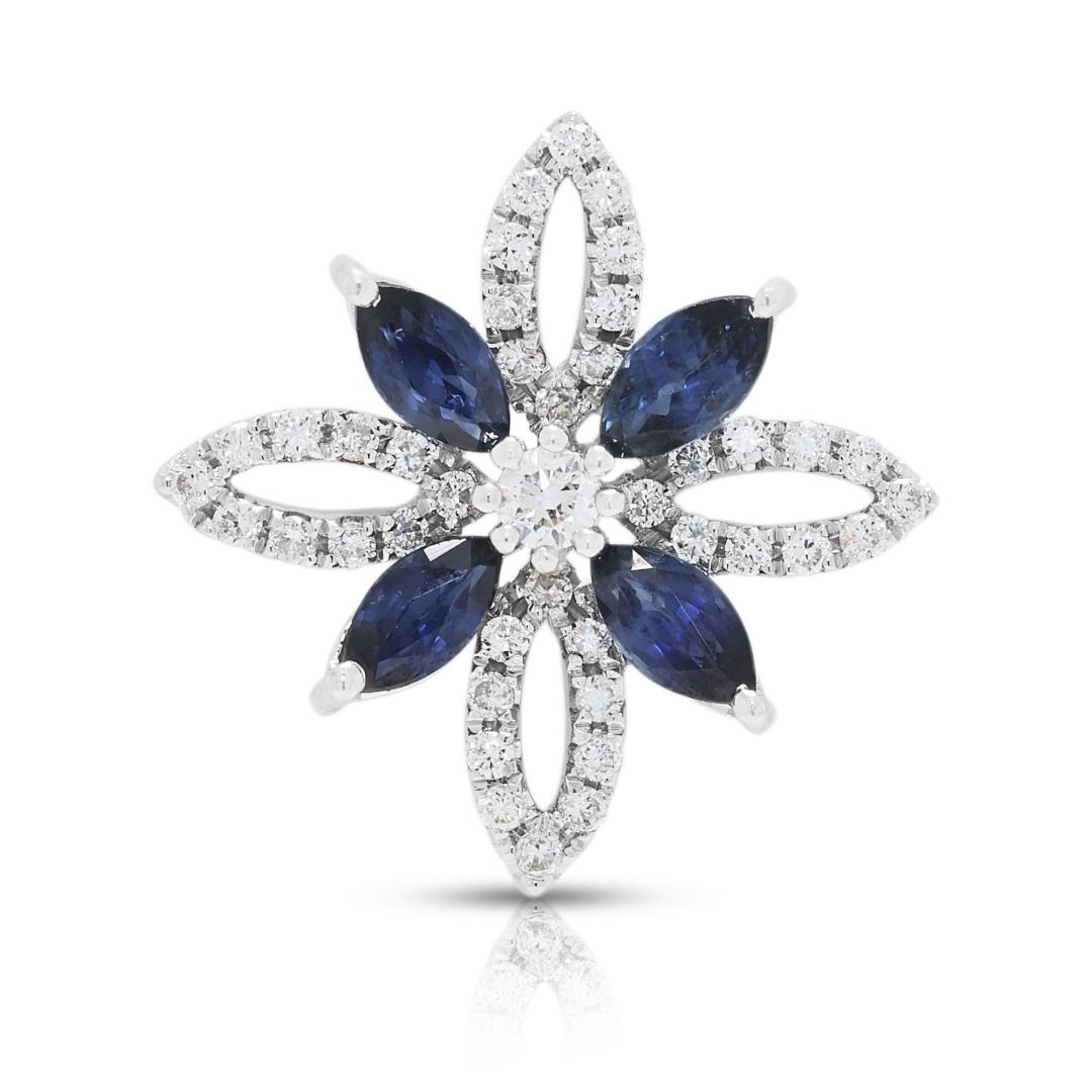Striking 1.08ct Sapphire & Diamond Floral Pendant in 18K White Gold