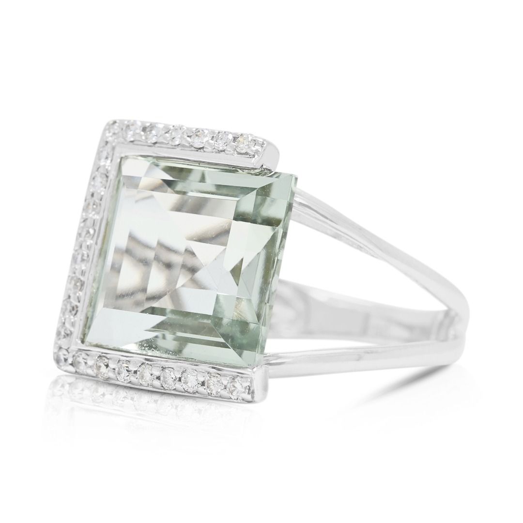 Striking 5.39ct Quartz & Diamond Cocktail Ring in 18K White Gold