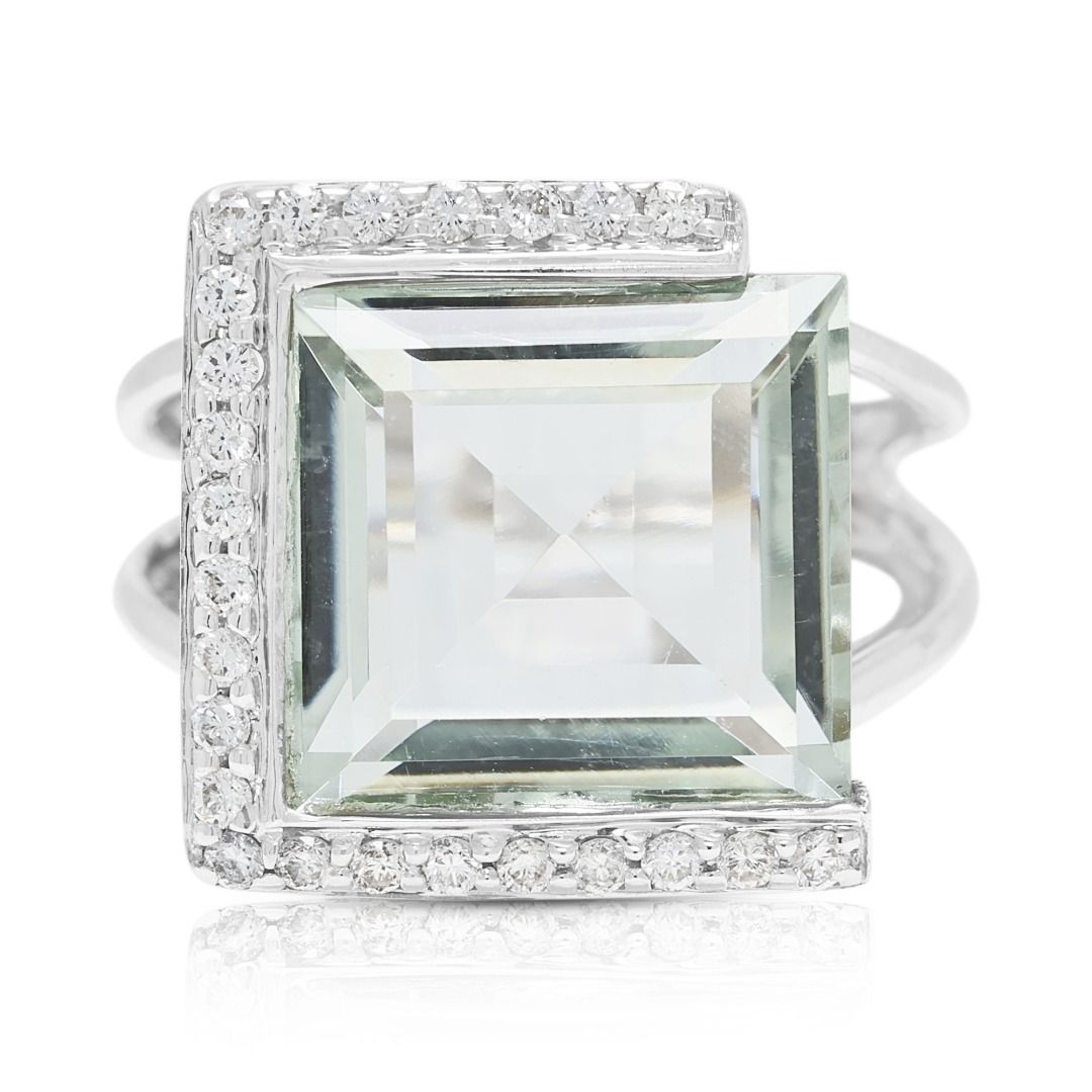 Striking 5.39ct Quartz & Diamond Cocktail Ring in 18K White Gold