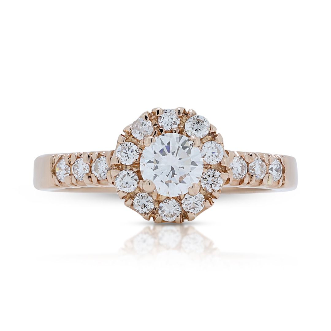 Stunning 0.49ct Diamond Halo Ring in 18K Rose Gold
