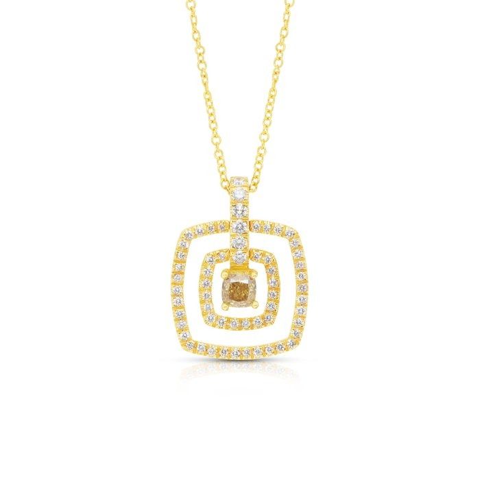 Stunning 0.68ct Diamonds Necklace with Double Halo Pendant in 18k Yellow Gold - GIA Certified