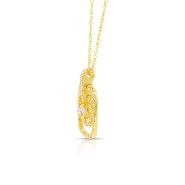 Stunning 0.68ct Diamonds Necklace with Double Halo Pendant in 18k Yellow Gold - GIA Certified