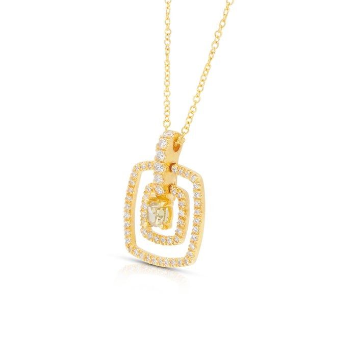 Stunning 0.68ct Diamonds Necklace with Double Halo Pendant in 18k Yellow Gold - GIA Certified