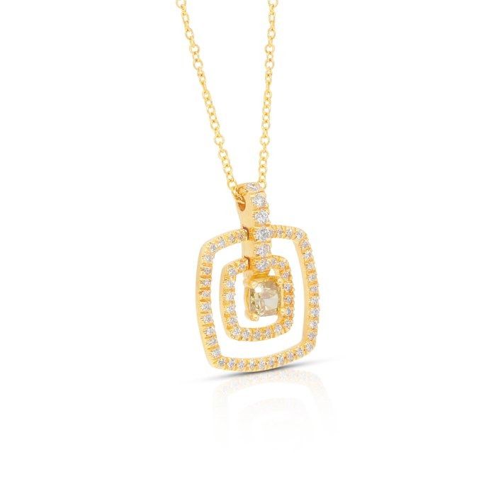 Stunning 0.68ct Diamonds Necklace with Double Halo Pendant in 18k Yellow Gold - GIA Certified
