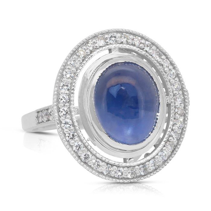 Stunning 10.92ct Star Sapphire and Diamonds Cocktail Ring in 18k White Gold - IGI Certified