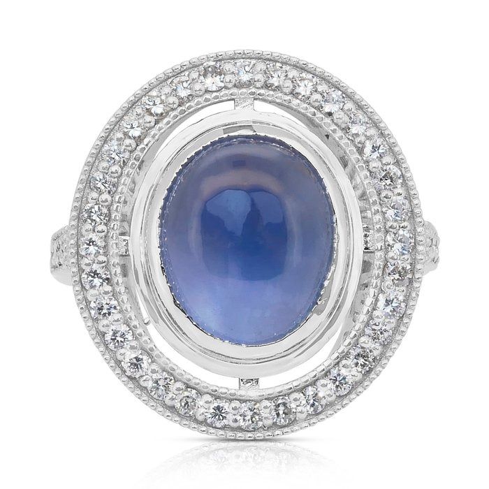 Stunning 10.92ct Star Sapphire and Diamonds Cocktail Ring in 18k White Gold - IGI Certified