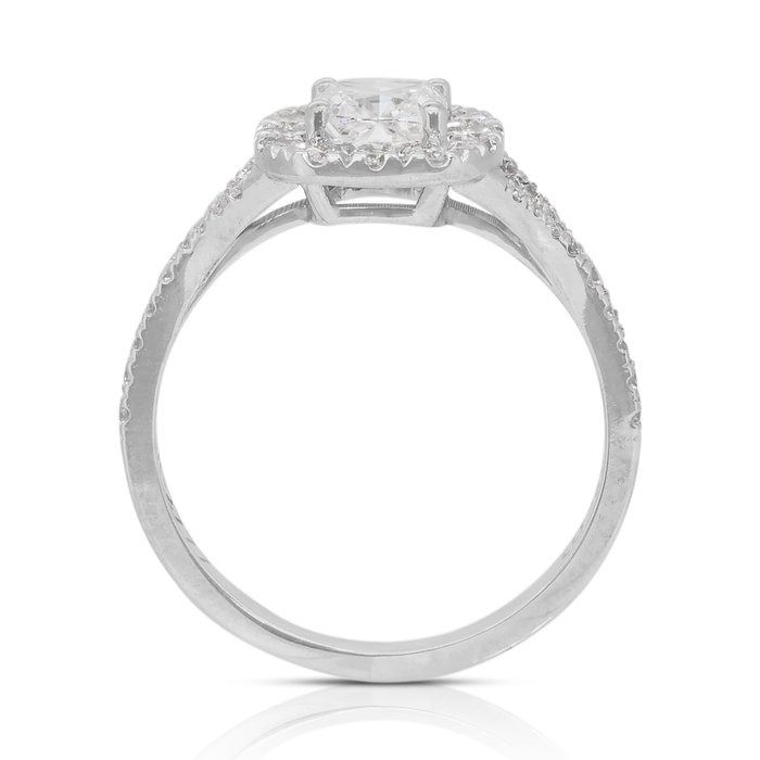 Stunning 1.23ct Double Excellent Ideal Cut Diamonds Halo Ring in 18k White Gold - GIA Certified