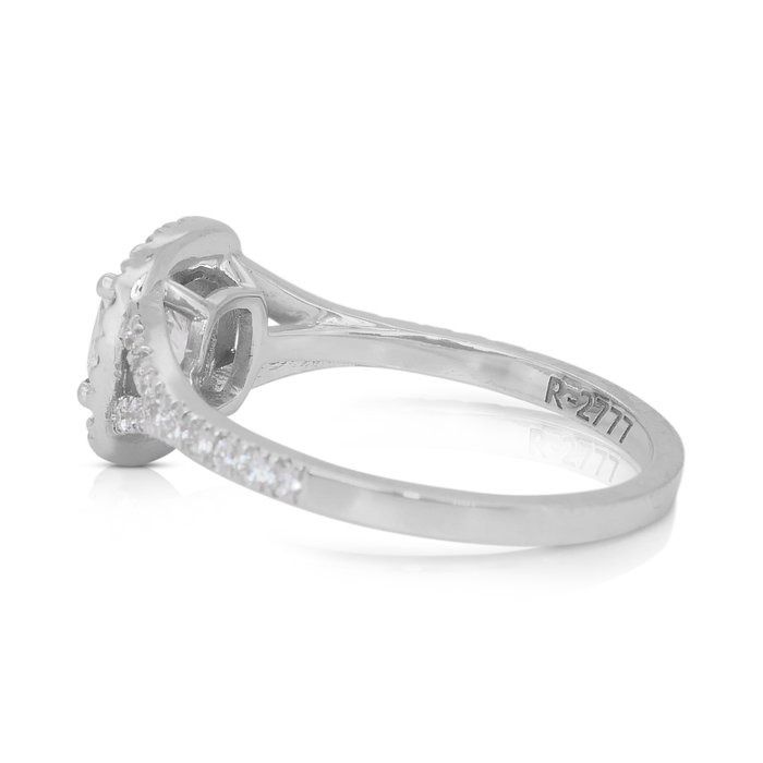 Stunning 1.23ct Double Excellent Ideal Cut Diamonds Halo Ring in 18k White Gold - GIA Certified