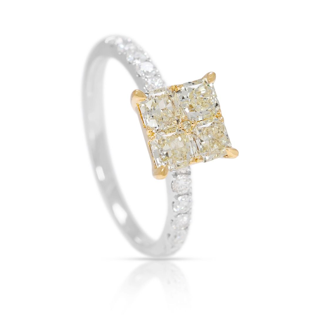 Stunning 1.37ct Yellow & White Diamond Ring in 18K Two-Toned Gold