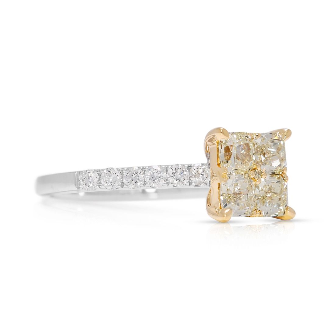 Stunning 1.37ct Yellow & White Diamond Ring in 18K Two-Toned Gold