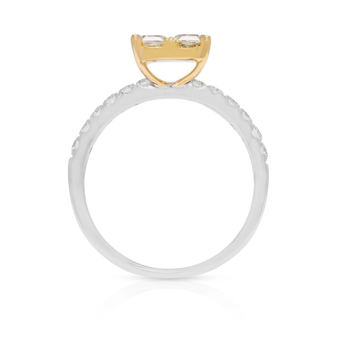 Stunning 1.37ct Yellow & White Diamond Ring in 18K Two-Toned Gold