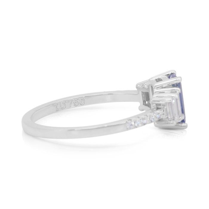 Stunning 1.43ct Tanzanite and Diamonds Pave Ring in 18k White Gold - IGI Certified