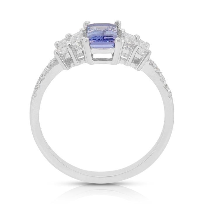 Stunning 1.43ct Tanzanite and Diamonds Pave Ring in 18k White Gold - IGI Certified