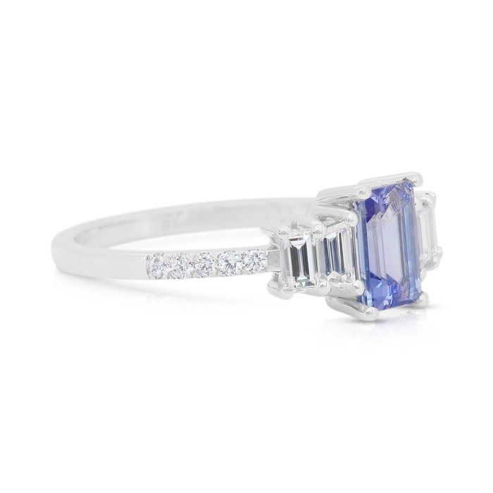 Stunning 1.43ct Tanzanite and Diamonds Pave Ring in 18k White Gold - IGI Certified