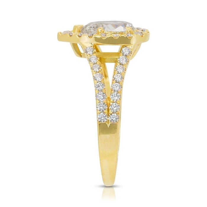 Stunning 1.69ct Diamonds Halo Ring in 18k Yellow Gold - IGI Certified