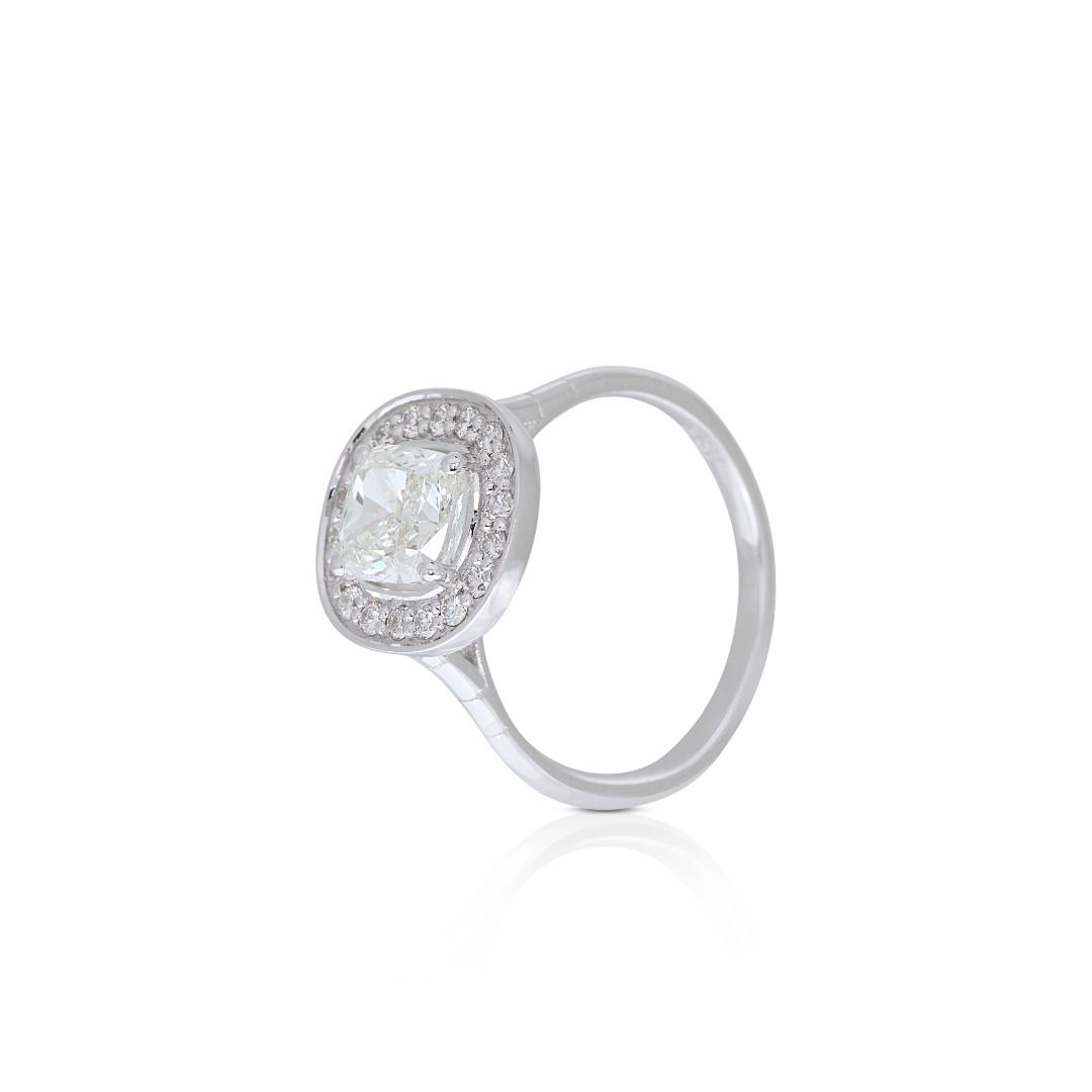 Stunning 1.70ct. Cushion Cut Halo Diamond Ring - IGI Certificate