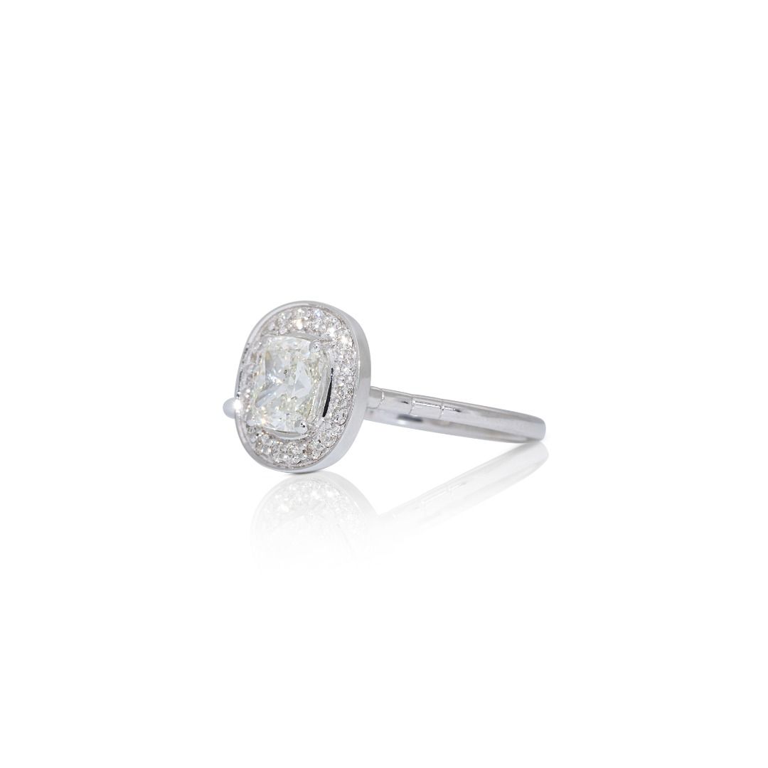 Stunning 1.70ct. Cushion Cut Halo Diamond Ring - IGI Certificate