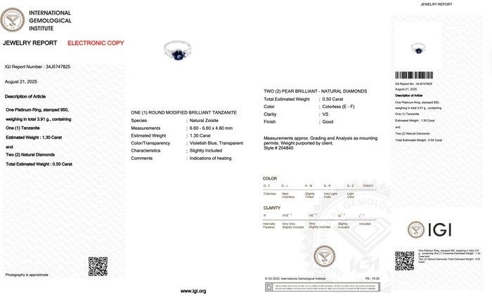 Stunning 1.80ct Tanzanite and Diamonds 3-Stone Ring in Platinum - IGI Certified