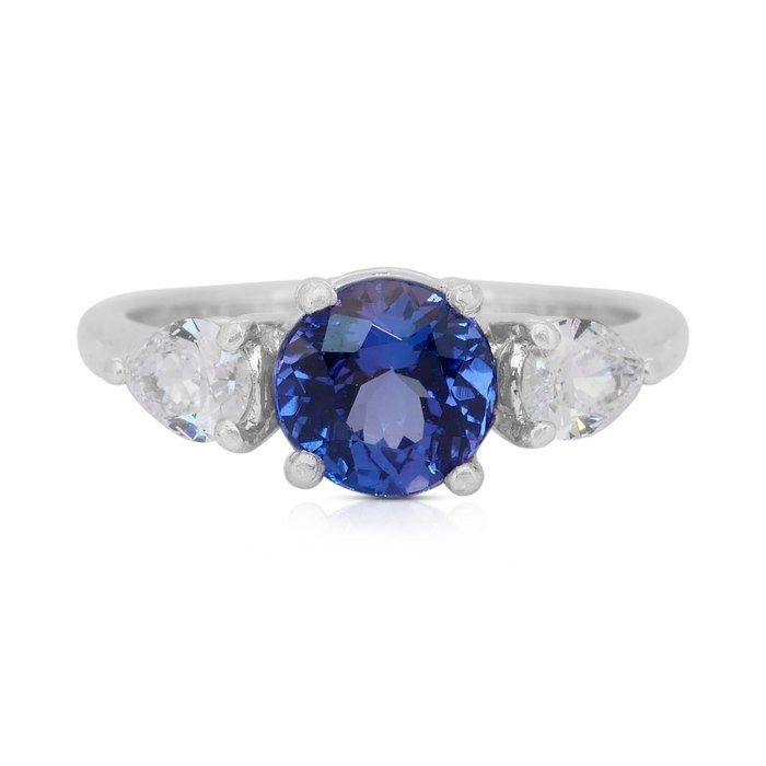 Stunning 1.80ct Tanzanite and Diamonds 3-Stone Ring in Platinum - IGI Certified