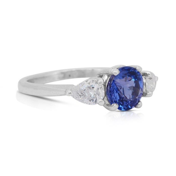 Stunning 1.80ct Tanzanite and Diamonds 3-Stone Ring in Platinum - IGI Certified