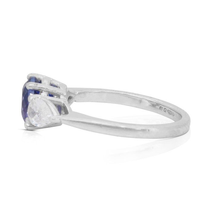 Stunning 1.80ct Tanzanite and Diamonds 3-Stone Ring in Platinum - IGI Certified