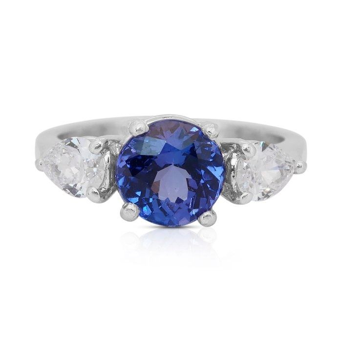 Stunning 1.80ct Tanzanite and Diamonds 3-Stone Ring in Platinum - IGI Certified