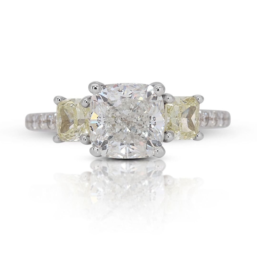 Stunning 1.81 ct. Cushion Cut Natural Diamonds Ring in 18K White Gold - AIG & GIA Certificate