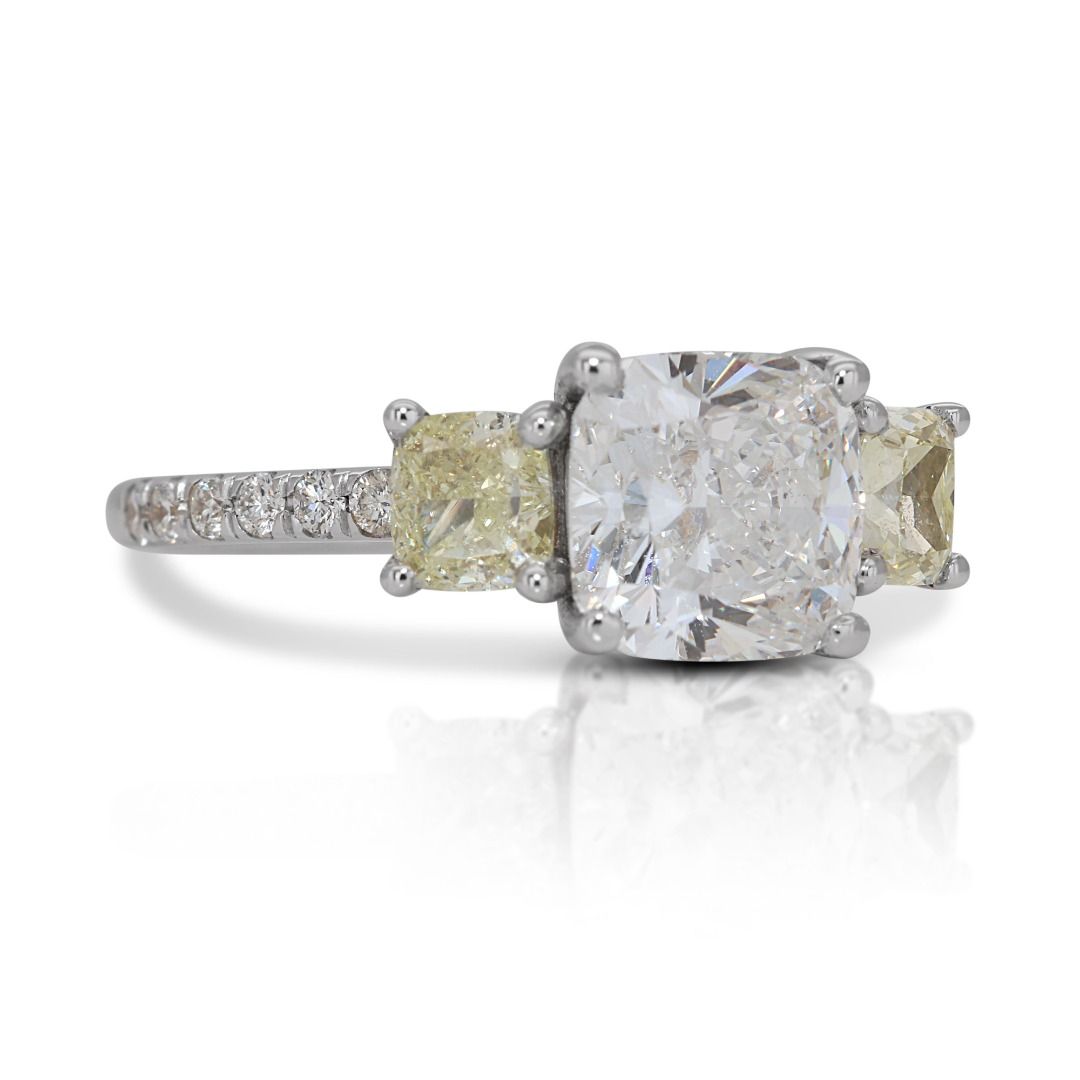 Stunning 1.81 ct. Cushion Cut Natural Diamonds Ring in 18K White Gold - AIG & GIA Certificate