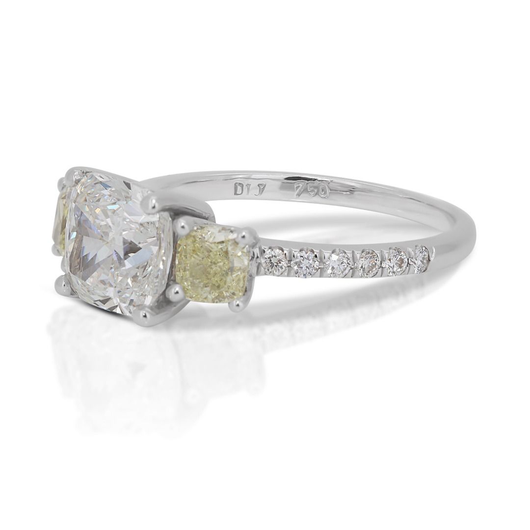 Stunning 1.81 ct. Cushion Cut Natural Diamonds Ring in 18K White Gold - AIG & GIA Certificate