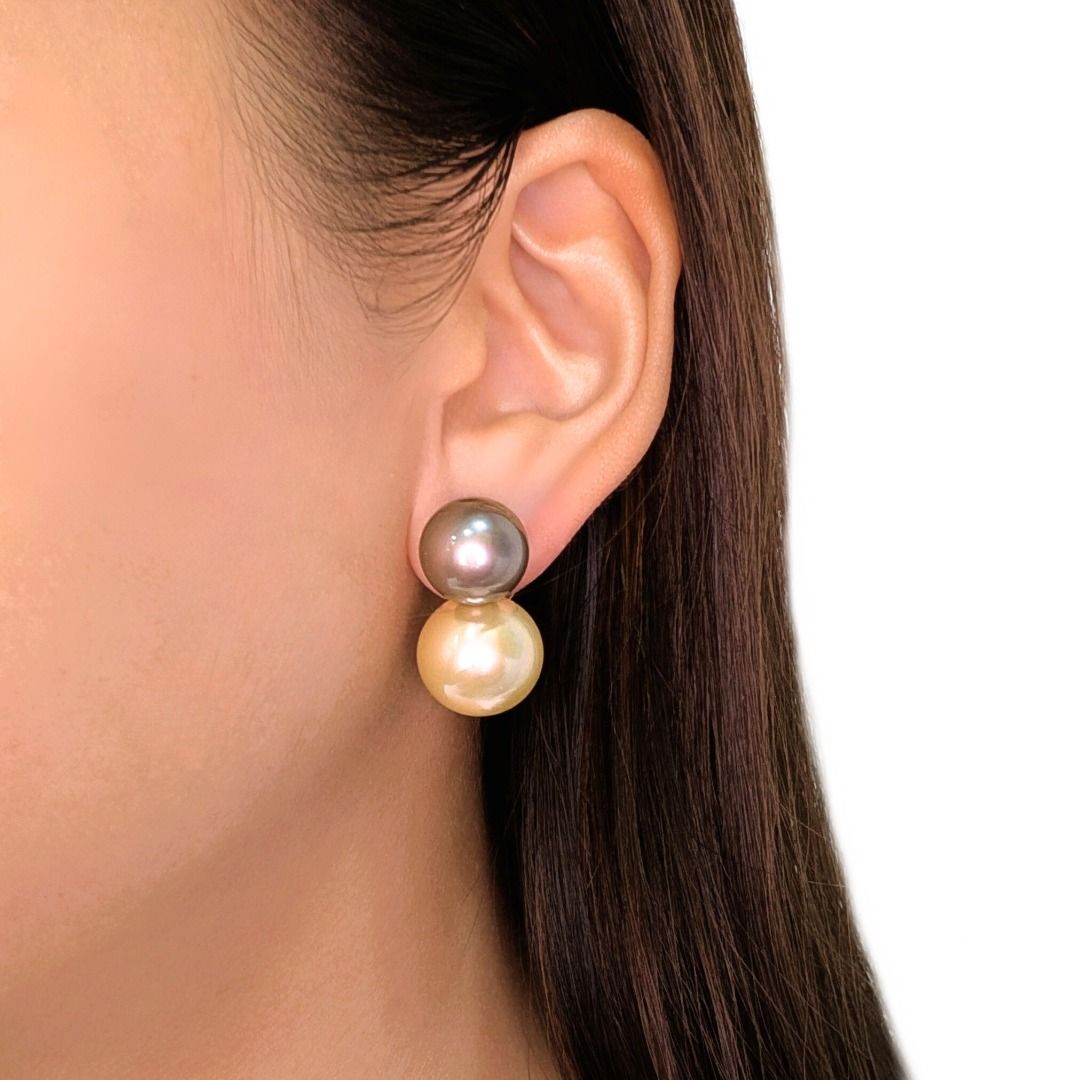 Stunning 18k Yellow Gold 15mm South Sea Pearl Statement Drop Earrings