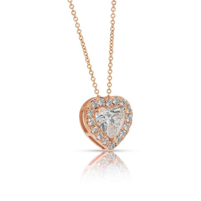 Stunning 1.91ct Diamonds Necklace with Heart Halo Pendant in 18k Rose Gold - IGI Certified