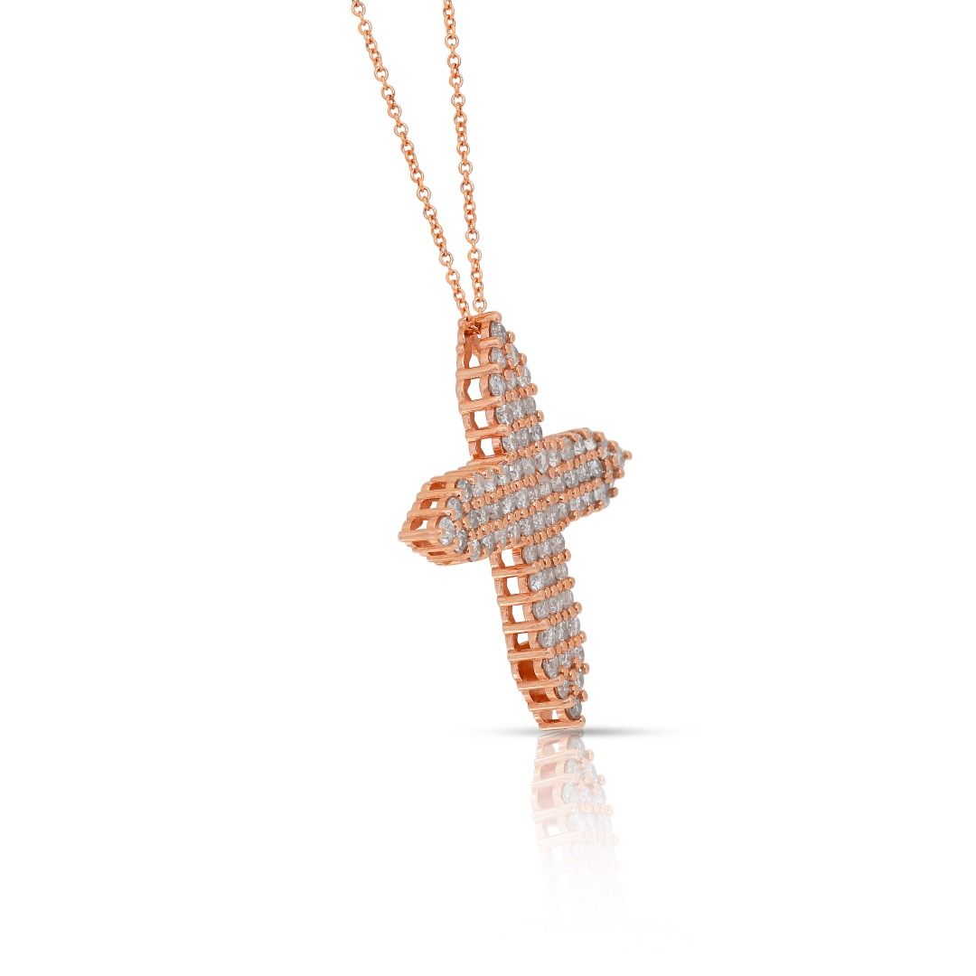 Stunning 2.41ct Diamonds Necklace with Cross Pendant in 18k Rose Gold - IGI Certified