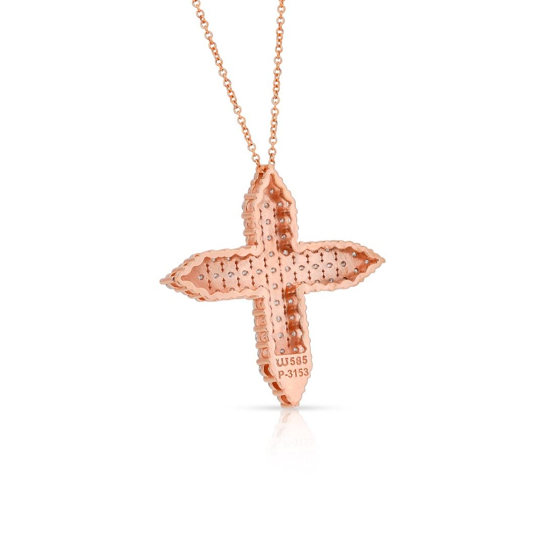 Stunning 2.41ct Diamonds Necklace with Cross Pendant in 18k Rose Gold - IGI Certified