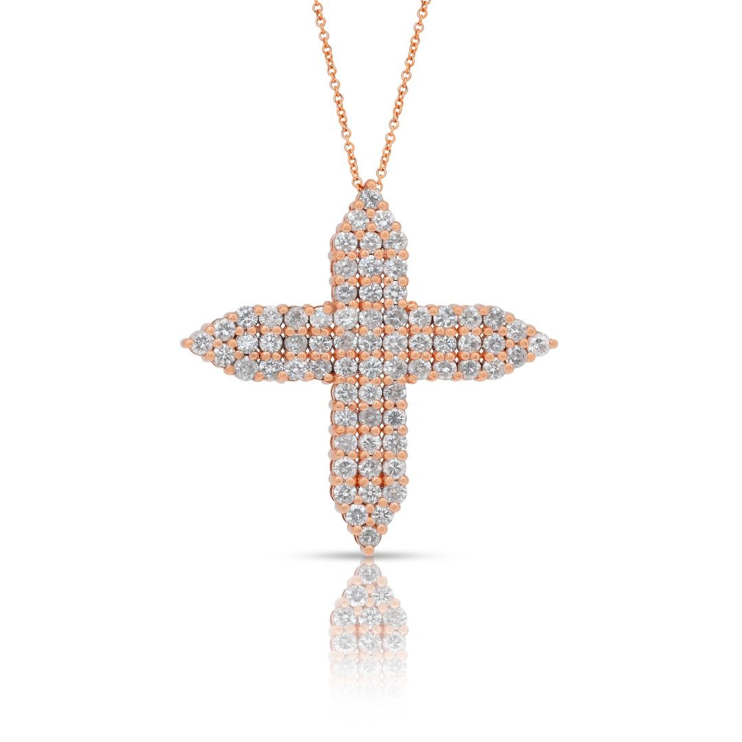 Stunning 2.41ct Diamonds Necklace with Cross Pendant in 18k Rose Gold - IGI Certified