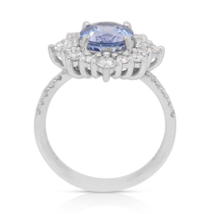 Stunning 2.78ct Sapphire and Diamonds Cluster Ring in 18k White Gold - GIA Certified